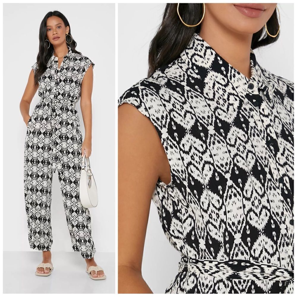 Mango Printed Cotton Jumpsuit Belted New
